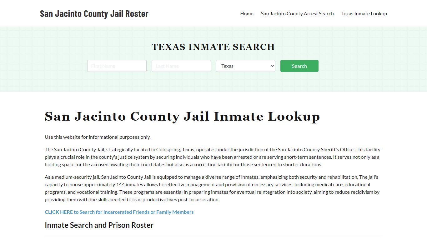 San Jacinto County Jail Roster Lookup, TX, Inmate Search