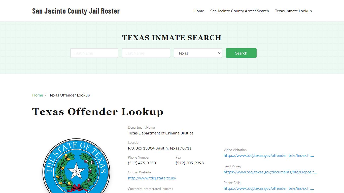 Texas Inmate Search, Jail Rosters - San Jacinto County Jail