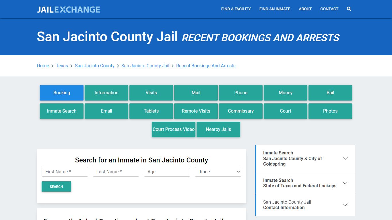 San Jacinto County Jail Recent Bookings And Arrests