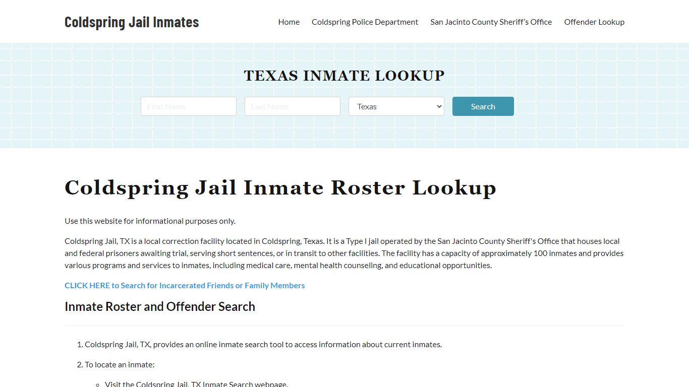 Coldspring Jail Inmate Roster, San Jacinto County, TX, Offender Search